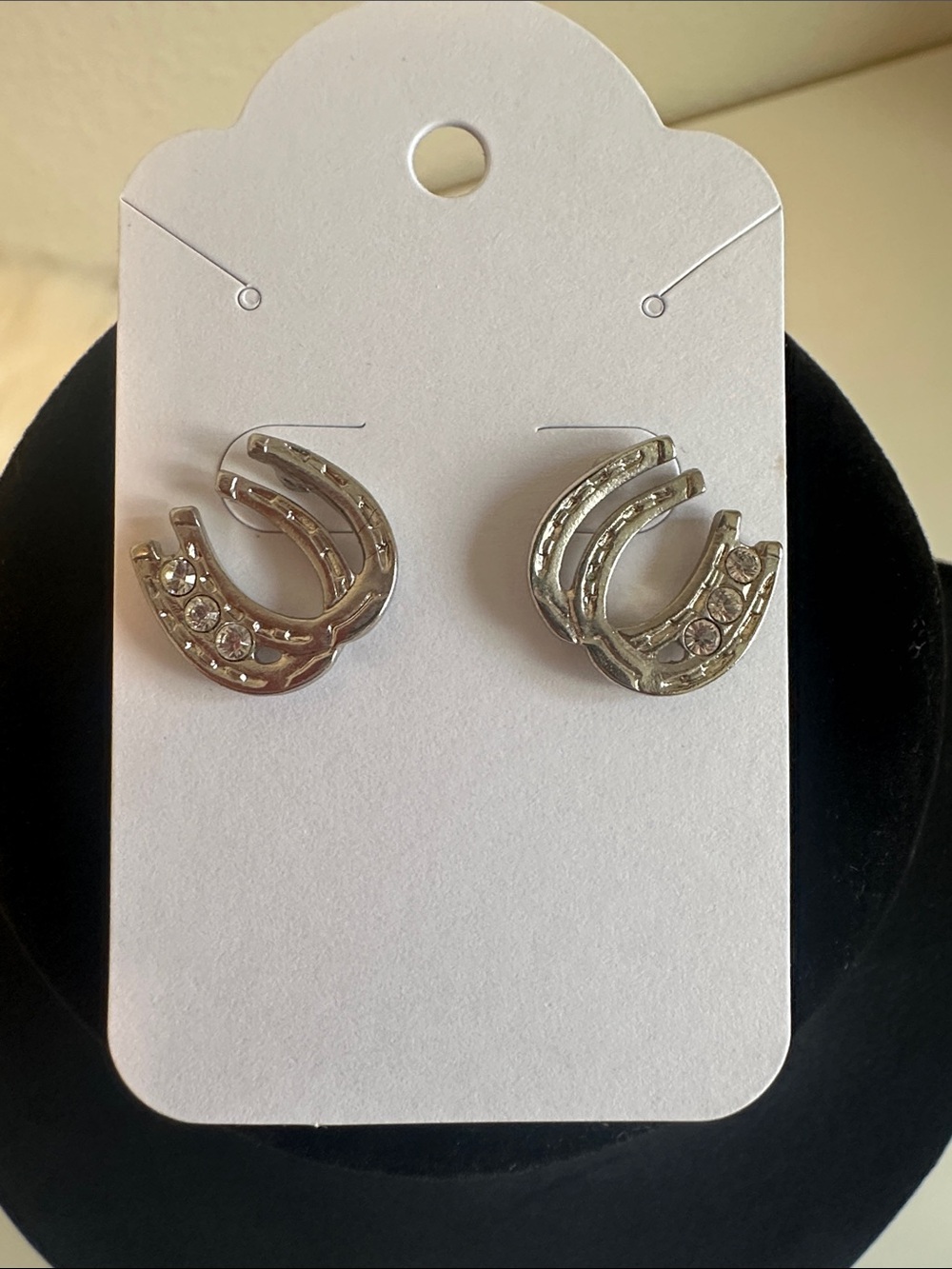 Silver Tone Horseshoe Crystal Stud Earrings